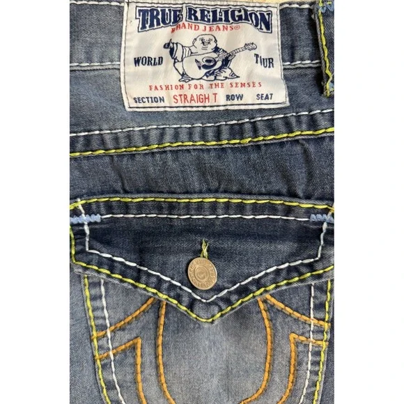 True‎ Religion Y2K Denim Jeans 36 Multicolor Billie Rope Stitch Straight Leg